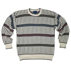 Vintage 90s Cambridge Classics Men Large Knit Sweater Retro Stripe Ribbed Cotton
